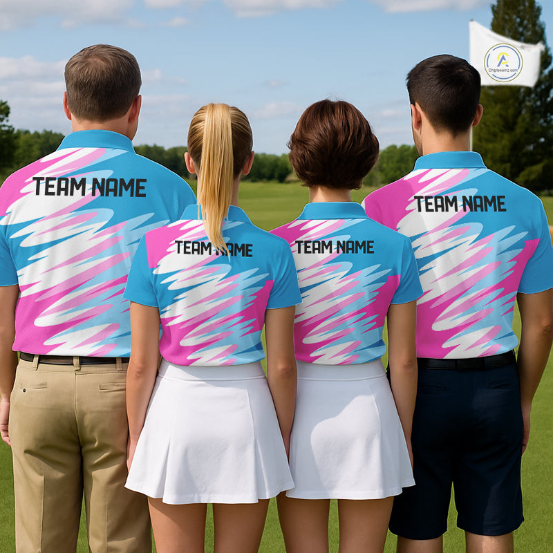 Womens Golf Polo Shirts Custom Blue And Pink Golf Shirt Personalized White Team Golf Shirts NHN0076