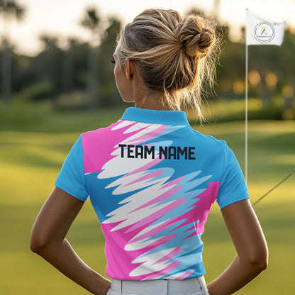 Womens Golf Polo Shirts Custom Blue And Pink Golf Shirt Personalized White Team Golf Shirts NHN0076