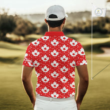 Load image into Gallery viewer, Red Maple Leaves Pattern Canadian Mens Golf Polo Shirts Custom Patriotic Golf Shirts For Men NHN0207