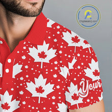 Load image into Gallery viewer, Red Maple Leaves Pattern Canadian Mens Golf Polo Shirts Custom Patriotic Golf Shirts For Men NHN0207