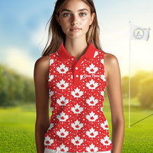 Load image into Gallery viewer, Red Maple Leaves Pattern Canadian Sleeveless Womens Golf Polo Shirts Custom Patriotic Golf Shirts For Men NHN0207
