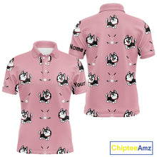 Load image into Gallery viewer, Mens Golf Polo Shirt Custom Funny Husky Pink Pattern Team Golf Tops For Men, Dog Lover Gift NHN0065