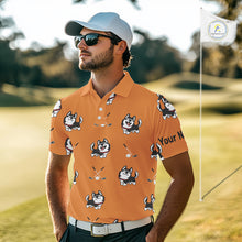 Load image into Gallery viewer, Men Golf Polo Shirt Custom Funny Husky Orange Pattern Team Golf Tops For Men, Dog Lover Gift NHN0065