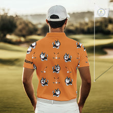 Load image into Gallery viewer, Men Golf Polo Shirt Custom Funny Husky Orange Pattern Team Golf Tops For Men, Dog Lover Gift NHN0065