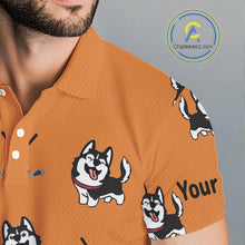 Load image into Gallery viewer, Men Golf Polo Shirt Custom Funny Husky Orange Pattern Team Golf Tops For Men, Dog Lover Gift NHN0065