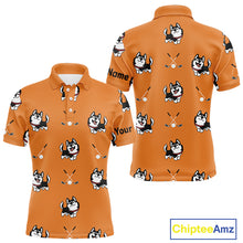 Load image into Gallery viewer, Men Golf Polo Shirt Custom Funny Husky Orange Pattern Team Golf Tops For Men, Dog Lover Gift NHN0065