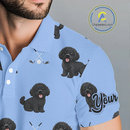 Mens Golf Polo Shirt Custom Funny Black Poodle Blue Pattern Team Mens Golf Tops, Dog Lover Gift NHN0208