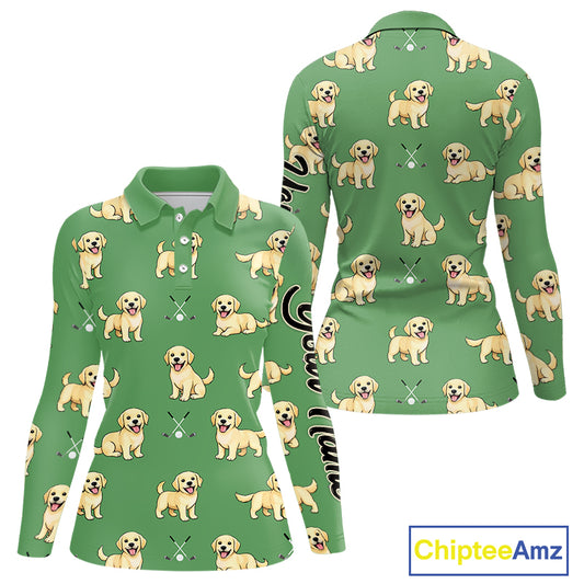Womens Long Sleeve Golf Polo Shirt Custom Funny Labrador Retriever Team Ladies Golf Top, Dog Lover Gift NHN0215