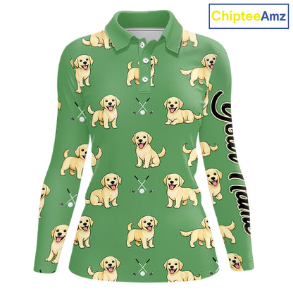 Womens Long Sleeve Golf Polo Shirt Custom Funny Labrador Retriever Team Ladies Golf Top, Dog Lover Gift NHN0215