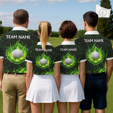 Load image into Gallery viewer, Womens Golf Polo Shirt Neon Green Flame Golf Ball Custom Green Clover St Patricks Day Golf Shirts NHN0223