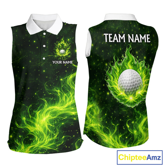 Womens Sleeveless Golf Polo Shirt Neon Green Flame Golf Ball Custom Clover St Patricks Day Golf Shirts NHN0223