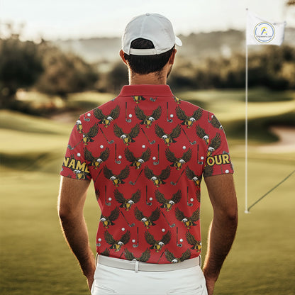 Golf Polo Shirts, Eagle Mens Golf Polo Shirts Custom Name Red Golf Shirts For Men, Golf Gifts NHN0091