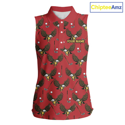 Golf Polo Shirts, Eagle Womens Sleeveless Golf Polo Shirt Custom Red Golf Shirts For Ladies, Golf Gifts NHN0091