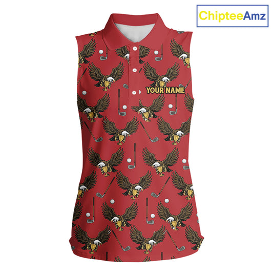 Golf Polo Shirts, Eagle Womens Sleeveless Golf Polo Shirt Custom Red Golf Shirts For Ladies, Golf Gifts NHN0091