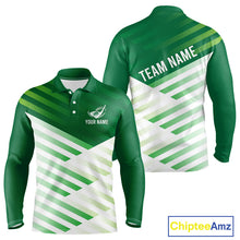Load image into Gallery viewer, Green And White Long Sleeve Golf Polo Shirt Custom Name Golf Shirts For Team Personalized Golf Gifts NHN0097