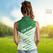 Load image into Gallery viewer, Green And White Womens Sleeveless Golf Polo Shirt Custom Name Golf Shirts For Team, Golf Gifts NHN0097