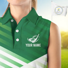 Load image into Gallery viewer, Green And White Womens Sleeveless Golf Polo Shirt Custom Name Golf Shirts For Team, Golf Gifts NHN0097