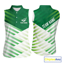 Load image into Gallery viewer, Green And White Womens Sleeveless Golf Polo Shirt Custom Name Golf Shirts For Team, Golf Gifts NHN0097