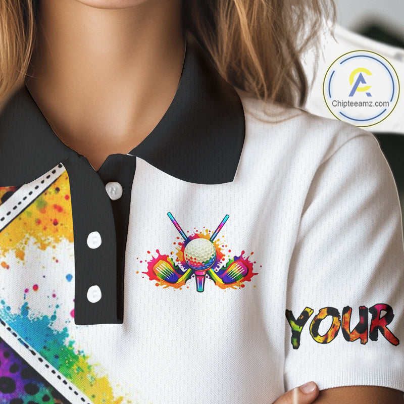 Womens Golf Polo Shirt Colorful Rainbow Leopard Print Pattern Custom Team Ladies Golf Tops NHN0227