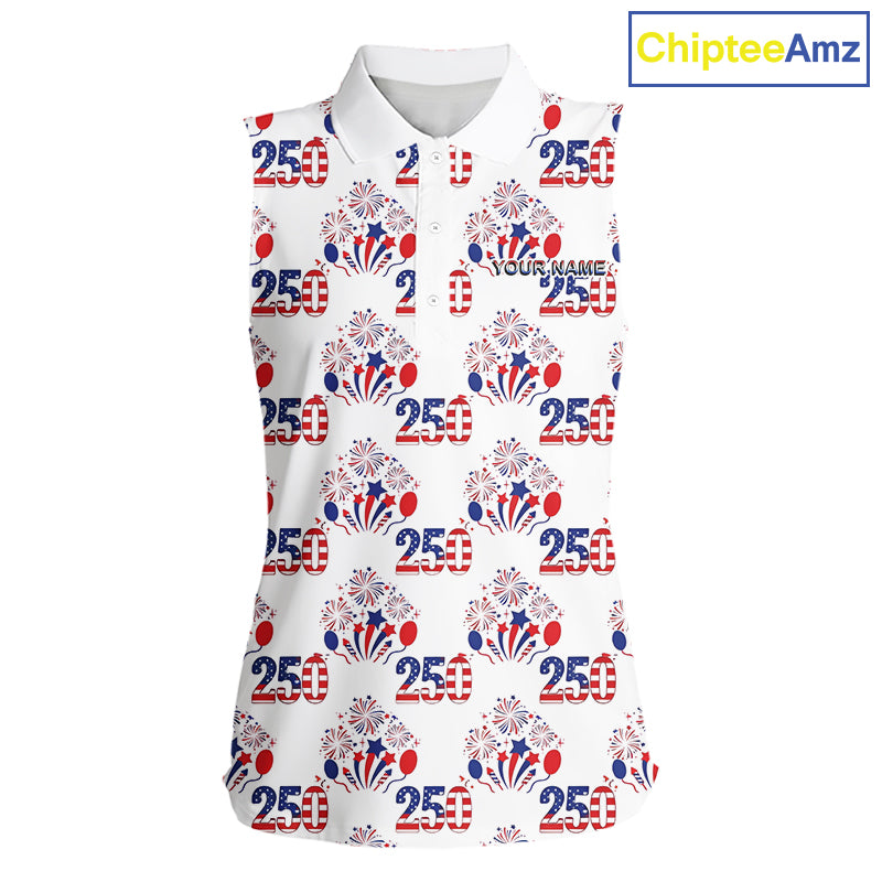 USA 250th Anniversary Womens Sleeveless Golf Polo Shirt Custom Golf Pattern Team Patriotic Golf Tops NHN0231