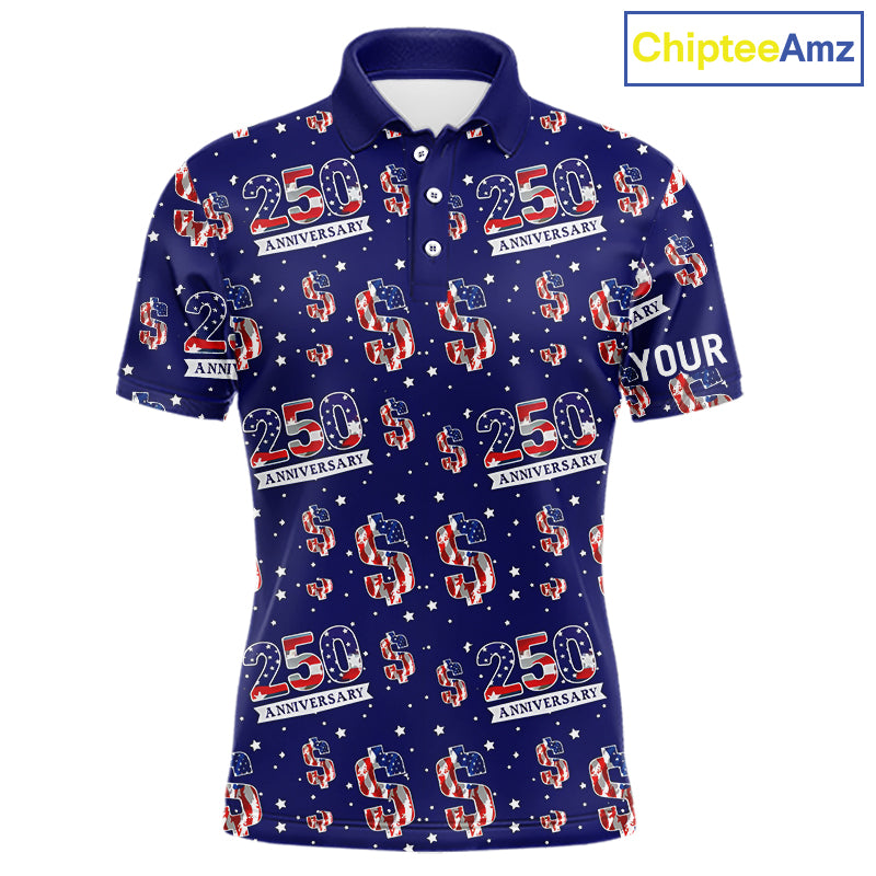 USA 250th Anniversary Mens Golf Polo Shirt Custom Patriotic American Flag Independence Team Golf Tops NHN0235
