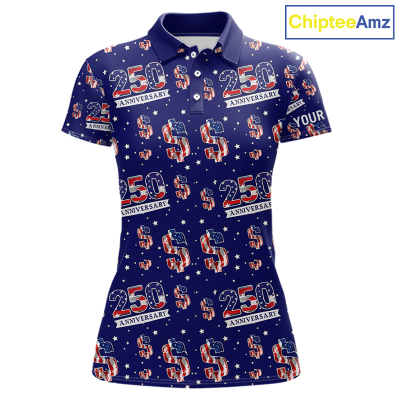 USA 250th Anniversary Womens Golf Polo Shirt Custom Patriotic American Flag Independence Team Golf Top NHN0235