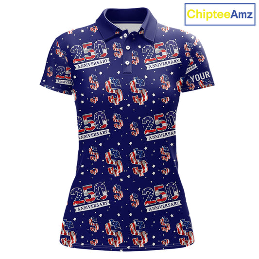 USA 250th Anniversary Womens Golf Polo Shirt Custom Patriotic American Flag Independence Team Golf Top NHN0235
