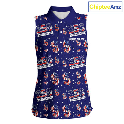 USA 250th Anniversary Womens Sleeveless Golf Polo Shirt Custom Patriotic American Flag Team Golf Top NHN0235