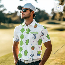 Load image into Gallery viewer, Argyle Pattern Mens Golf Polo Shirts Funny Cactus Flower Custom Cactus Golf Shirt Golfer Gifts NHN0012