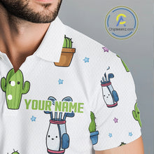 Load image into Gallery viewer, Argyle Pattern Mens Golf Polo Shirts Funny Cactus Flower Custom Cactus Golf Shirt Golfer Gifts NHN0012