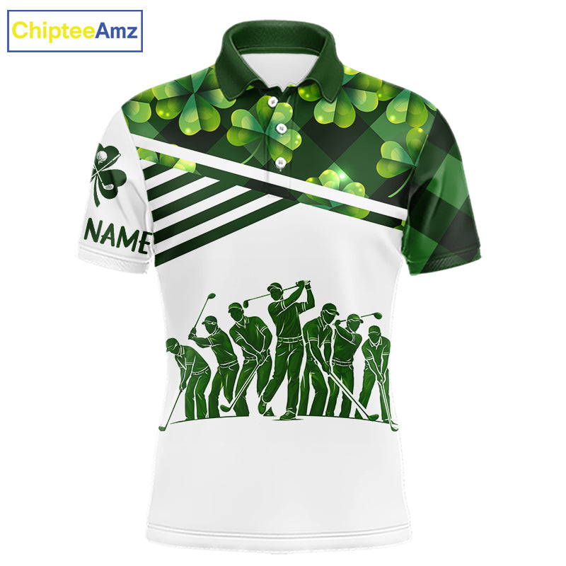 Mens Golf Polos Shirts Custom Green Clover St Patricks Day Plaid Pattern Golf Tops NHN0143