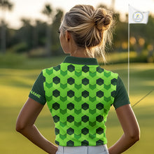 Load image into Gallery viewer, Plaid Womens Golf Polo Shirt Custom Abstract Green Hexagon Pattern Golf Shirts For Ladies NHN0156
