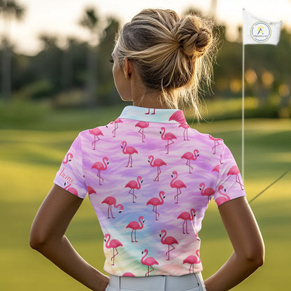 Violet Pastel Womens Golf Polo Shirts Custom Funny Flamingo Pattern Team Ladies Golf Tops, Golf Gift NHN0174