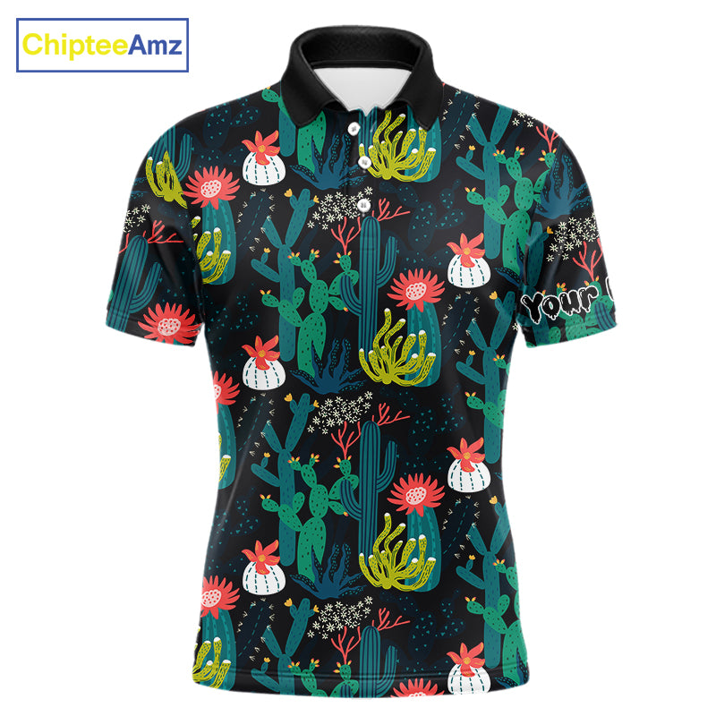 Funny Desert Cactus Pattern Mens Golf Polo Shirts Custom Cactus Golf Shirt For Men, Golfer Gift NHN0186