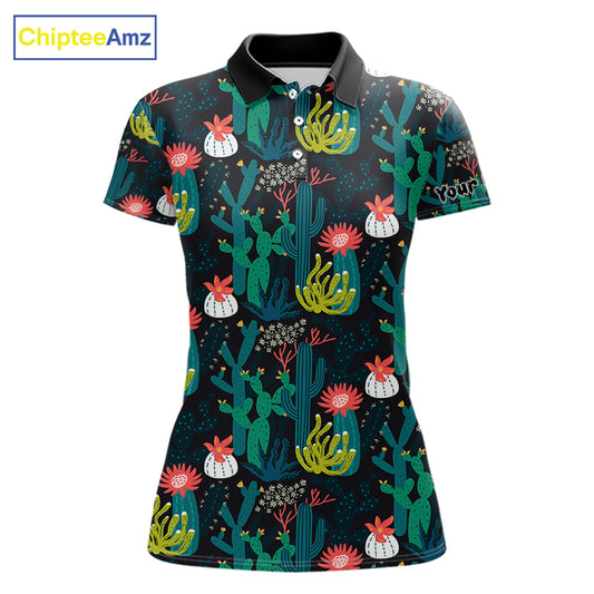 Funny Desert Cactus Pattern Womens Golf Polo Shirts Custom Cactus Golf Shirt For Ladies, Golfer Gift NHN0186