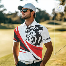 Load image into Gallery viewer, Mens Golf Polo Shirts Custom Golf Ball Red And Black Pattern Lion Golf Shirts For Men Golf Gifts NHN0064