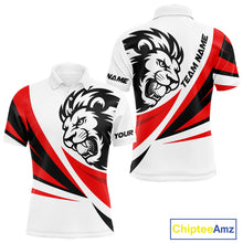 Load image into Gallery viewer, Mens Golf Polo Shirts Custom Golf Ball Red And Black Pattern Lion Golf Shirts For Men Golf Gifts NHN0064