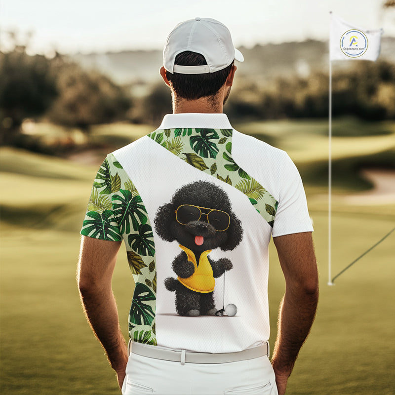 Funny Mens Golf Polo Shirt Green Tropical Pattern Custom Golf Clubs Shirts, Poodle Dog Lover Gift NHN0067