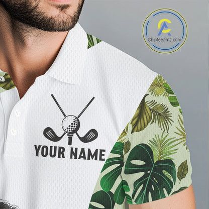 Funny Mens Golf Polo Shirt Green Tropical Pattern Custom Golf Clubs Shirts, Poodle Dog Lover Gift NHN0067