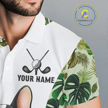 Load image into Gallery viewer, Green Tropical Pattern Mens Golf Polo Shirts Custom Cute Bulldog Golf Tops, White Golf Outfit For Men NHN0067