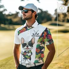 Load image into Gallery viewer, Funny Mens Golf Polo Shirt Custom Tropical Leaf Pattern Personalized Bulldog Golf Shirts For Men NHN0067