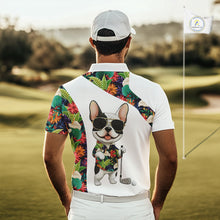 Load image into Gallery viewer, Funny Mens Golf Polo Shirt Custom Tropical Leaf Pattern Personalized Bulldog Golf Shirts For Men NHN0067