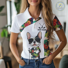 Load image into Gallery viewer, Funny Womens Golf Polo Shirt Custom Tropical Leaf Pattern Personalized Bulldog Golf Shirts For Women NHN0067