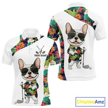Load image into Gallery viewer, Funny Mens Golf Polo Shirt Custom Tropical Leaf Pattern Personalized Bulldog Golf Shirts For Men NHN0067