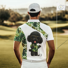 Load image into Gallery viewer, Funny Mens Golf Polo Shirt Custom Tropical Leaf Pattern Personalized Poodle Dog Golf Shirts For Men NHN0067