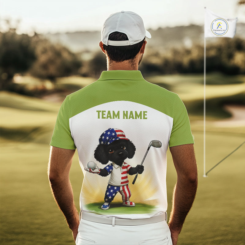 Funny Mens Golf Polo Shirts Custom Name Green Poodle Dog Golf Shirts Personalized NHN0079