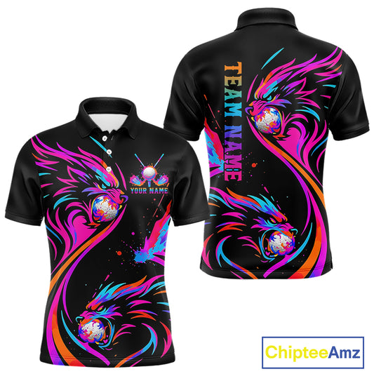 Wolf Mens Golf Polo Shirt Custom Neon Purple Pattern Team Golf Tops, Black Golf Outfit For Men NHN0085