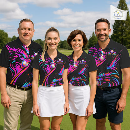 Wolf Womens Golf Polo Shirt Custom Neon Purple Pattern Team Golf Tops, Black Golf Outfit For Ladies NHN0085