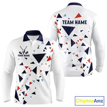 Load image into Gallery viewer, Long Sleeve Golf Polo Shirt Custom Orange And Blue Triangle Pattern Team Golf Tops, White Golf Attire NHN0086