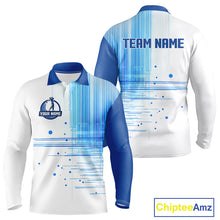 Load image into Gallery viewer, Long Sleeve Golf Polo Shirt Custom Blue Pattern Team Golf Tops, White Golf Golf Outfit For Men NHN0087